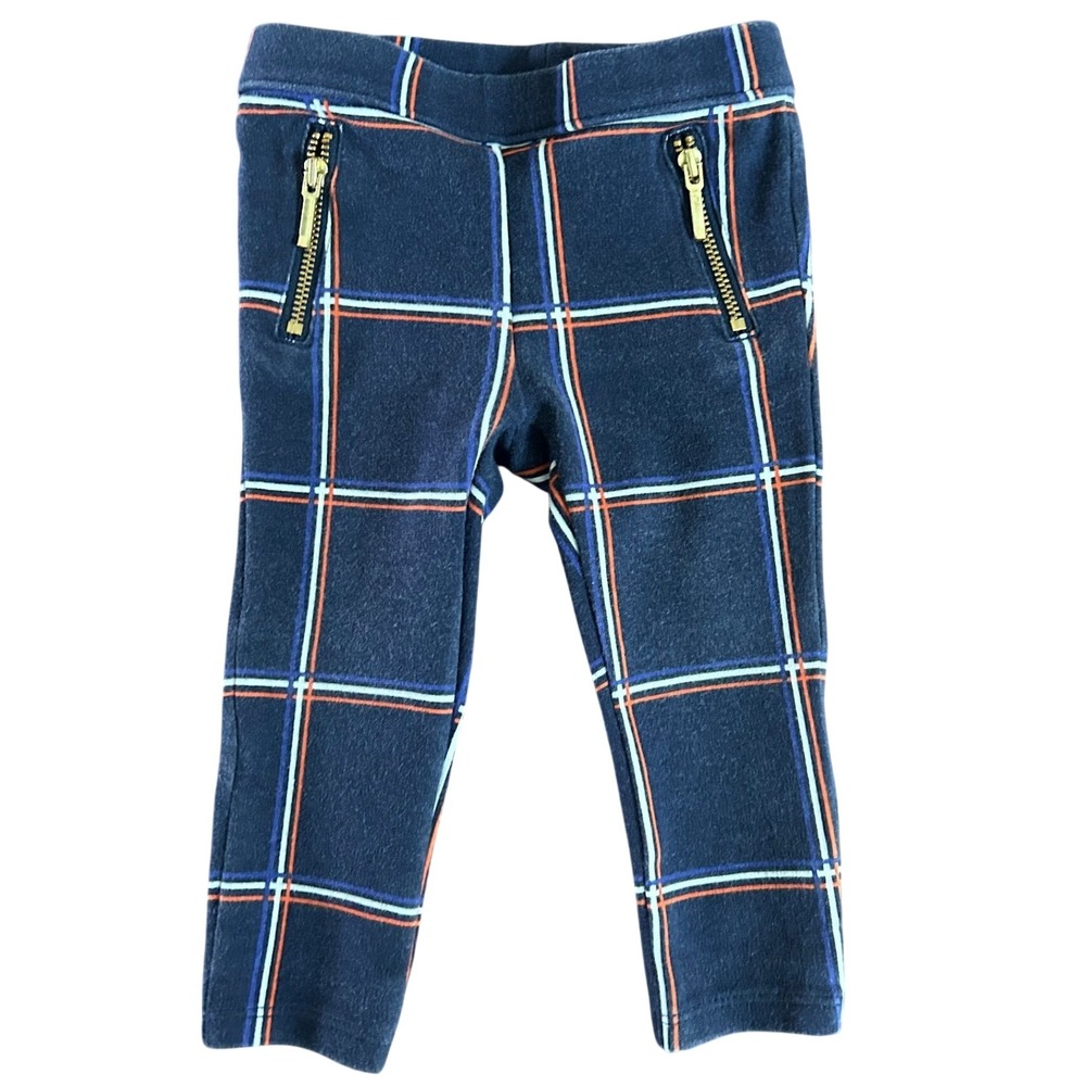 Carters Navy Blue Plaid Leggings Gold Zippers Girls Size 2T Windowpane Pants